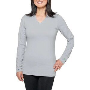 NEW Insect Shield Women's XL Grey Long Sleeve V-Neck Shirt Dri-Balance UPF 30+
